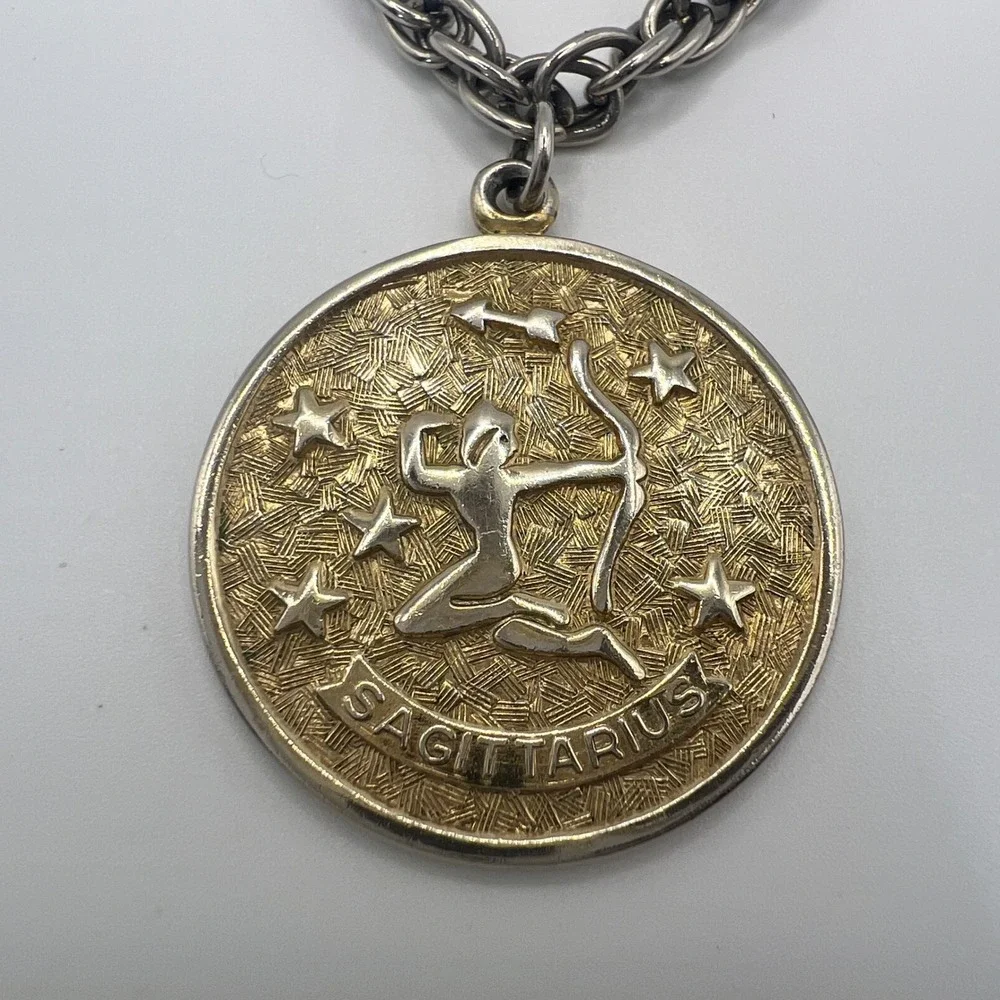 Vintage Sarah Coventry Sagittarius Zodiac Pendant Necklace Mixed Metal 22 Inch